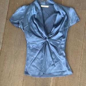 Etro Satin Blue Twist Front Blouse